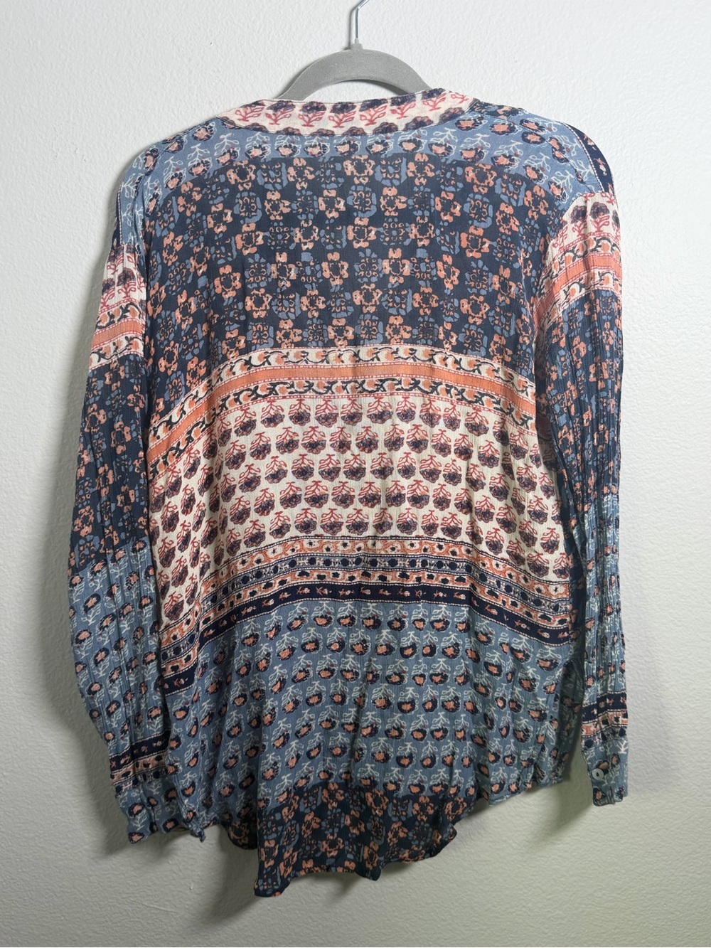 Free People Patterned Button-Front Colorblock Patchwork Boho Top Size S - Picture 9 of 14